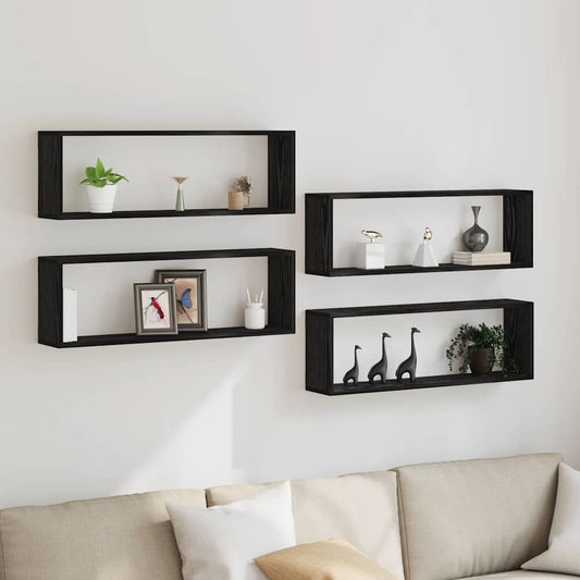 Étagère murale avec étagère 4 pcs Chêne Noir 80 x 15 x 26 cm