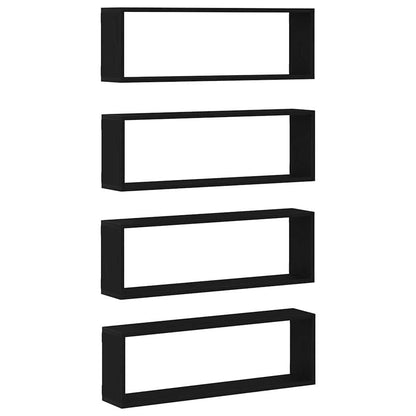 Étagère murale avec étagère 4 pcs Chêne Noir 80 x 15 x 26 cm