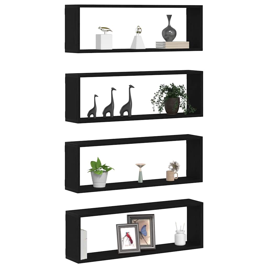 Étagère murale avec étagère 4 pcs Chêne Noir 80 x 15 x 26 cm