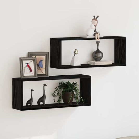 Étagères murales avec étagère 2 pcs Chêne noir 60 x 15 x 23 cm
