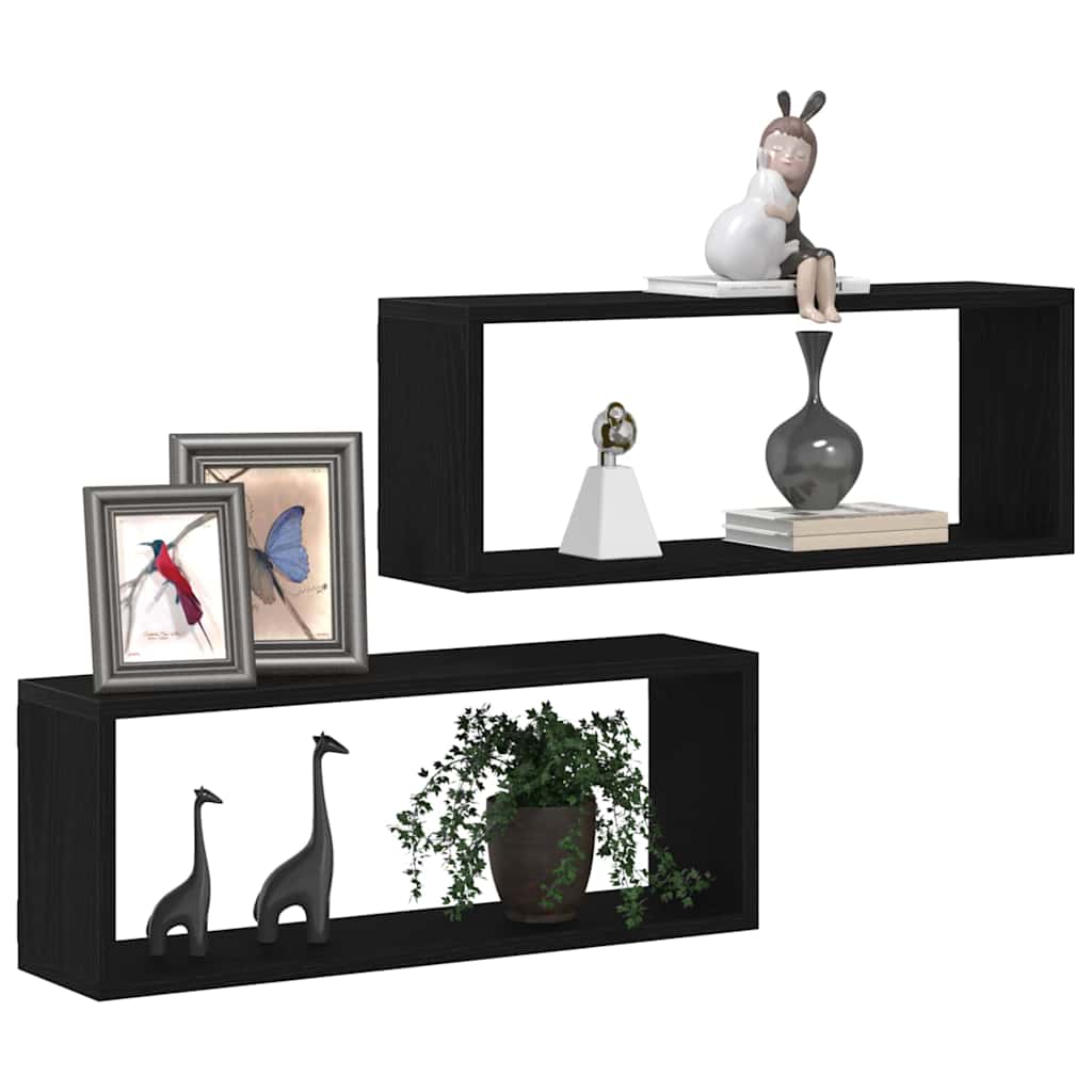 Étagères murales avec étagère 2 pcs Chêne noir 60 x 15 x 23 cm