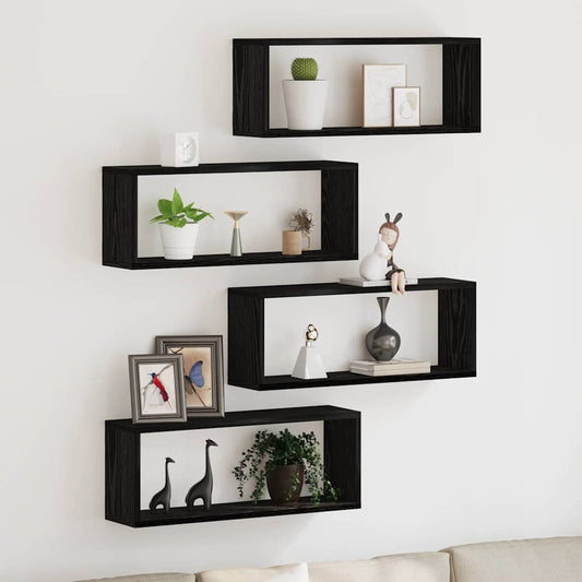 Étagères murales avec étagère 4 pcs Chêne noir 60 x 15 x 23 cm