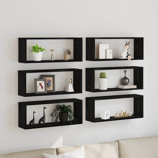 Étagères murales avec étagère 6 pcs Chêne noir 60 x 15 x 23 cm
