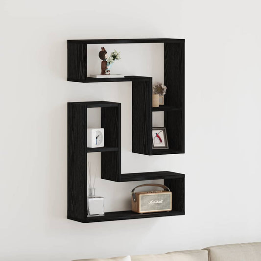 Étagères Murales avec étagère 2 pcs Chêne noir 50 x 15 x 85 cm