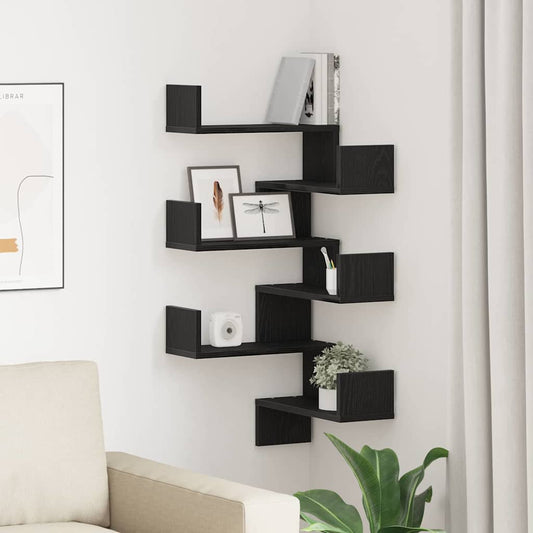 Étagère d'angle murale 2 pcs Chêne noir 40 x 40 x 49.5 cm