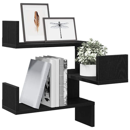 Étagère d'angle murale 2 pcs Chêne noir 40 x 40 x 49.5 cm