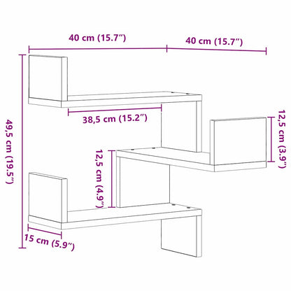 Étagère d'angle murale 2 pcs Chêne noir 40 x 40 x 49.5 cm