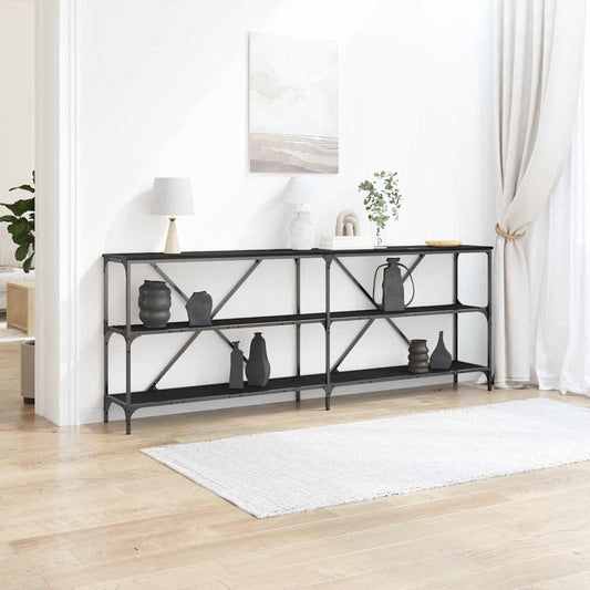 Table Console avec étagère Chêne noir 200 x 30 x 75 cm