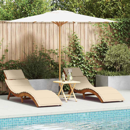 Chaise longue 2 pcs Beige 184 x 55 x 64cm Bois d'acacia massif