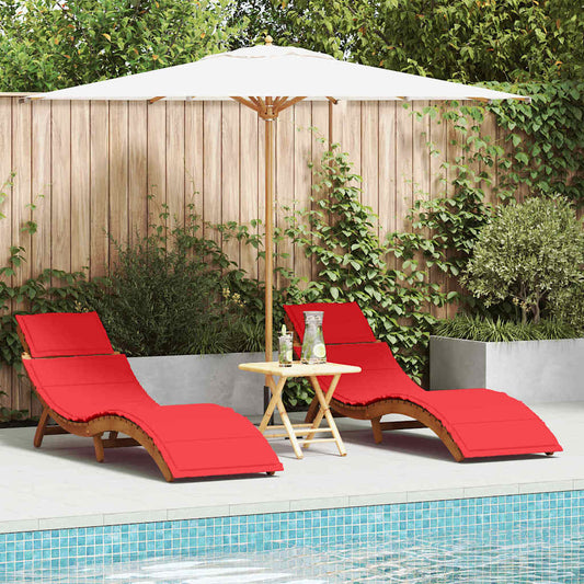 Chaise longue 2 pcs Rouge 184 x 55 x 64cm Bois d'acacia massif
