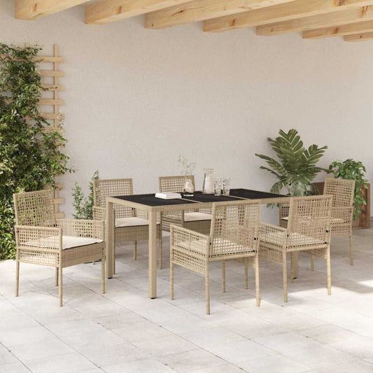 Ensemble de salle à manger pour jardin 7 pcs Beige Poly rotin