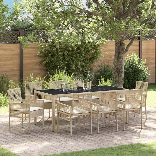 Ensemble de salle à manger pour jardin 9 pcs Beige Rattan PE