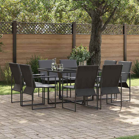 Ensemble de salle à manger pour jardin 9 pcs Noir Acier