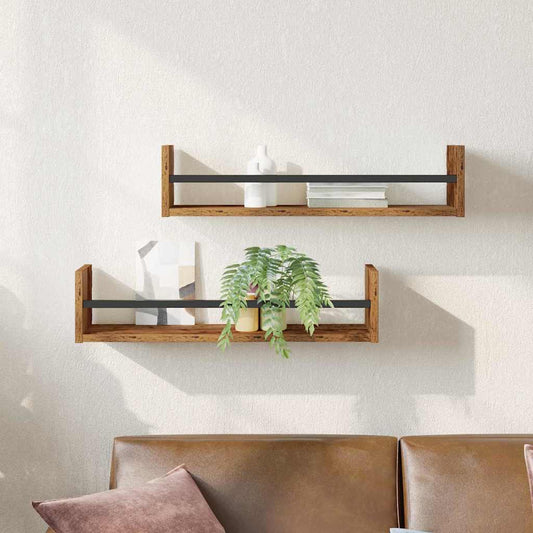 Étagère Murale avec étagère 2 pcs Bois ancien 60 x 16 x 14 cm