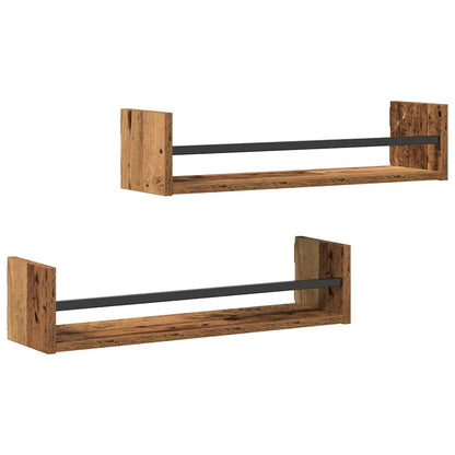 Étagère Murale avec étagère 2 pcs Bois ancien 60 x 16 x 14 cm
