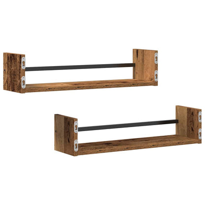 Étagère Murale avec étagère 2 pcs Bois ancien 60 x 16 x 14 cm