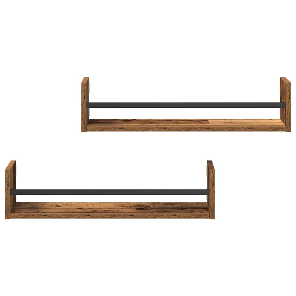 Étagère Murale avec étagère 2 pcs Bois ancien 60 x 16 x 14 cm