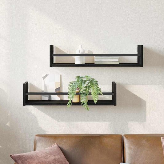 Étagère Murale avec étagère 2 pcs Chêne noir 60 x 16 x 14 cm