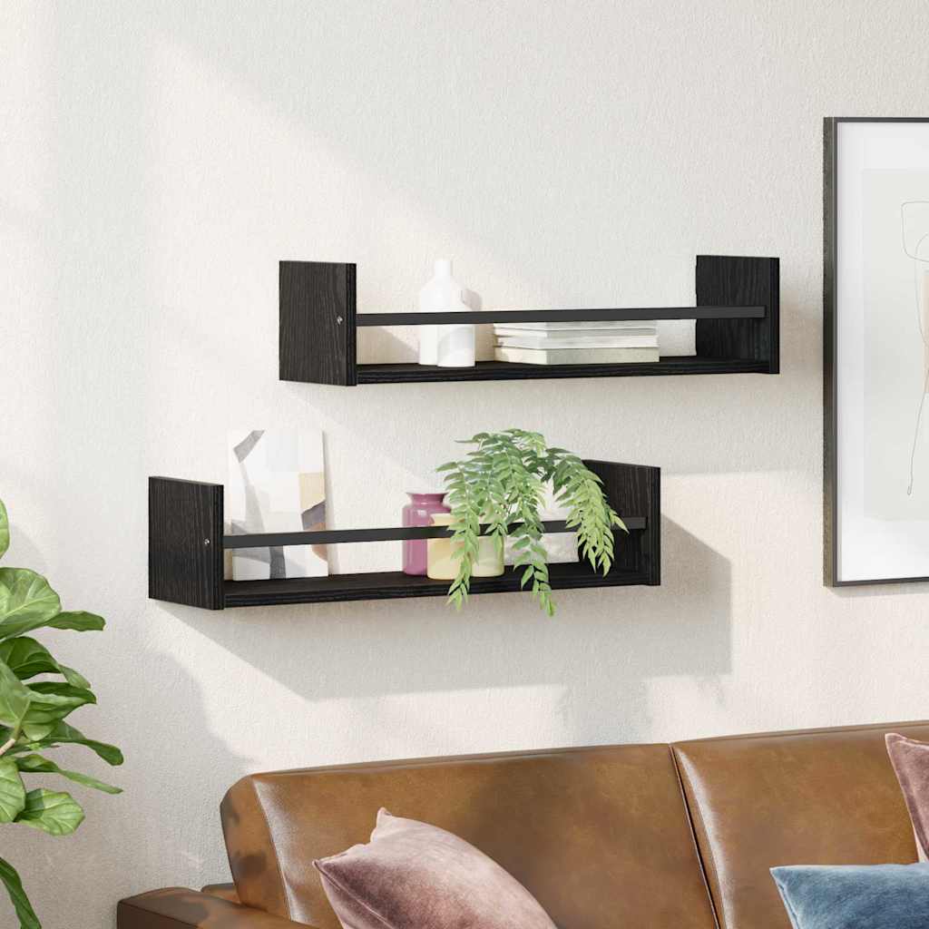 Étagère Murale avec étagère 2 pcs Chêne noir 60 x 16 x 14 cm