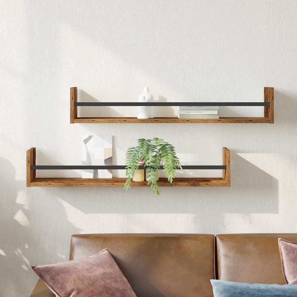 Étagère Murale avec étagère 2 pcs Bois ancien 80 x 16 x 14 cm