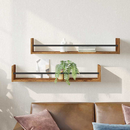 Étagère Murale avec étagère 2 pcs Bois ancien 80 x 16 x 14 cm