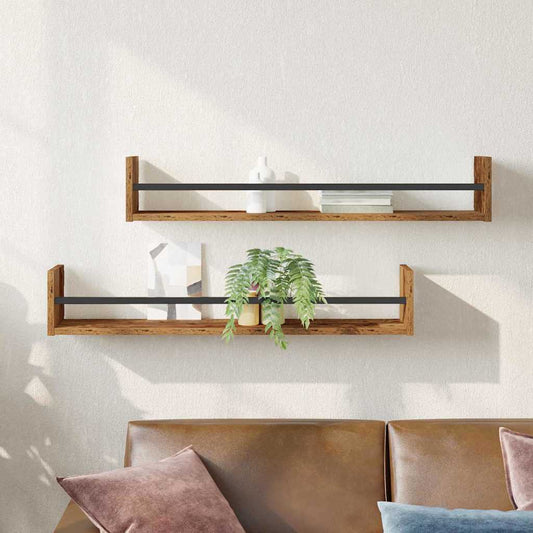 Étagère Murale avec étagère 2 pcs Bois ancien 80 x 16 x 14 cm