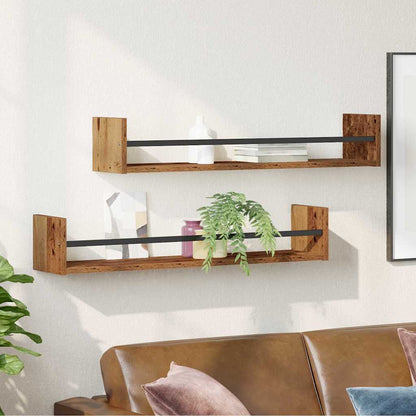 Étagère Murale avec étagère 2 pcs Bois ancien 80 x 16 x 14 cm
