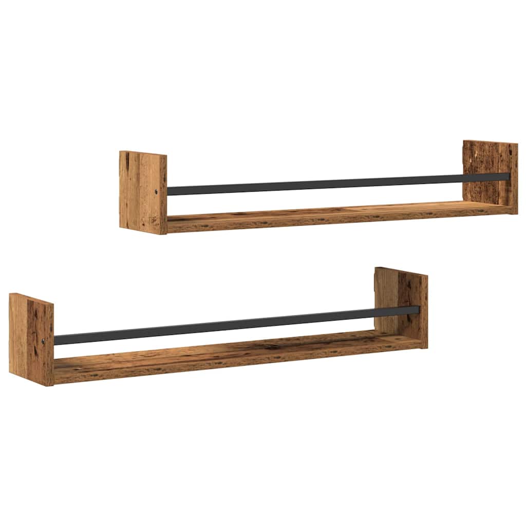 Étagère Murale avec étagère 2 pcs Bois ancien 80 x 16 x 14 cm