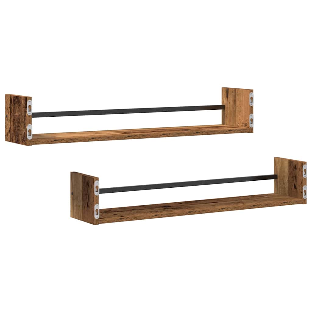 Étagère Murale avec étagère 2 pcs Bois ancien 80 x 16 x 14 cm
