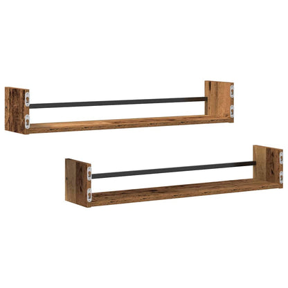 Étagère Murale avec étagère 2 pcs Bois ancien 80 x 16 x 14 cm