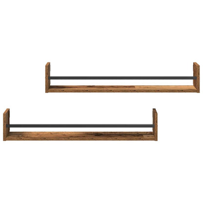 Étagère Murale avec étagère 2 pcs Bois ancien 80 x 16 x 14 cm