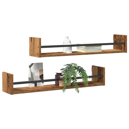 Étagère Murale avec étagère 2 pcs Bois ancien 80 x 16 x 14 cm