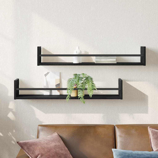 Étagère Murale avec étagère 2 pcs Chêne noir 80 x 16 x 14 cm