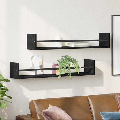 Étagère Murale avec étagère 2 pcs Chêne noir 80 x 16 x 14 cm