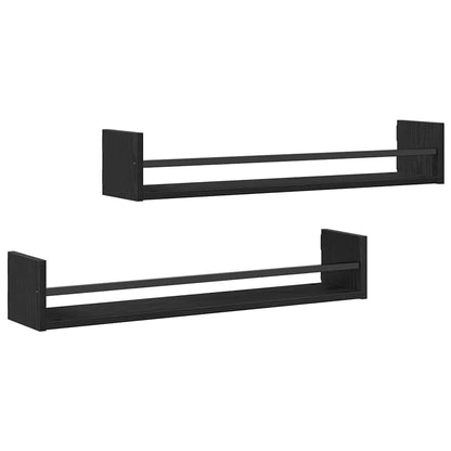 Étagère Murale avec étagère 2 pcs Chêne noir 80 x 16 x 14 cm