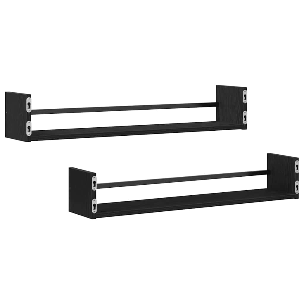 Étagère Murale avec étagère 2 pcs Chêne noir 80 x 16 x 14 cm