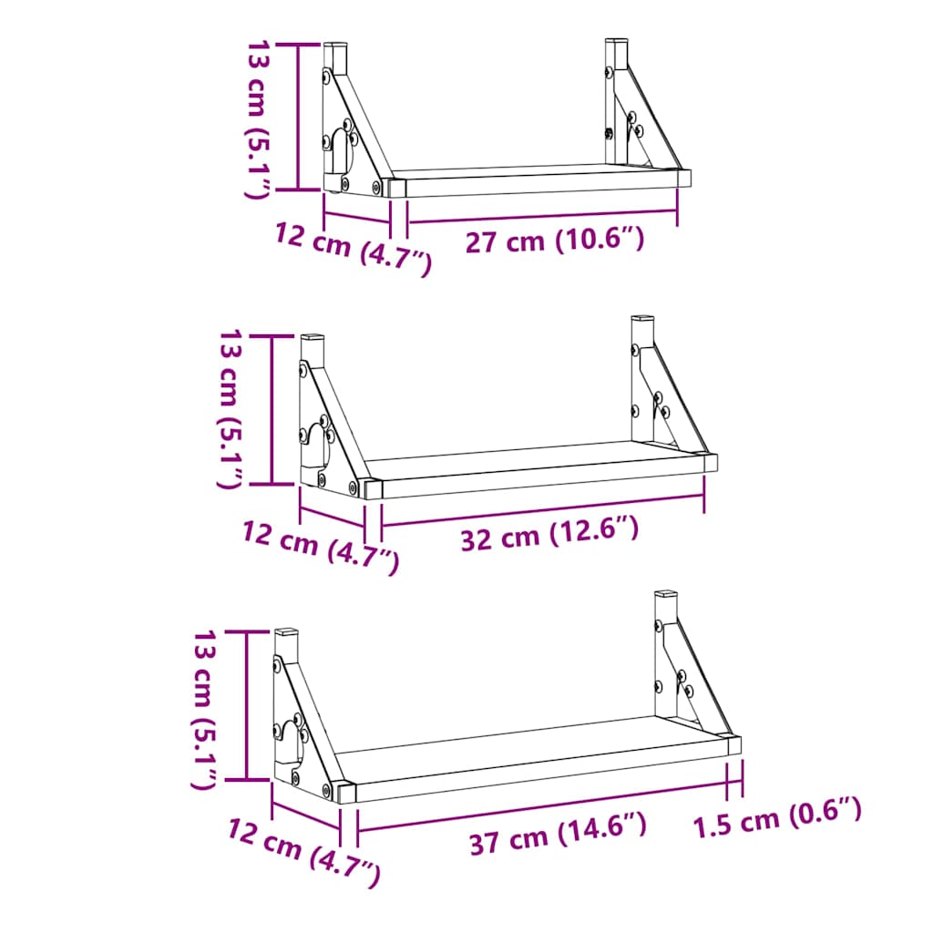 Ensemble d'étagères murales avec étagère 3 pcs chêne artisanal