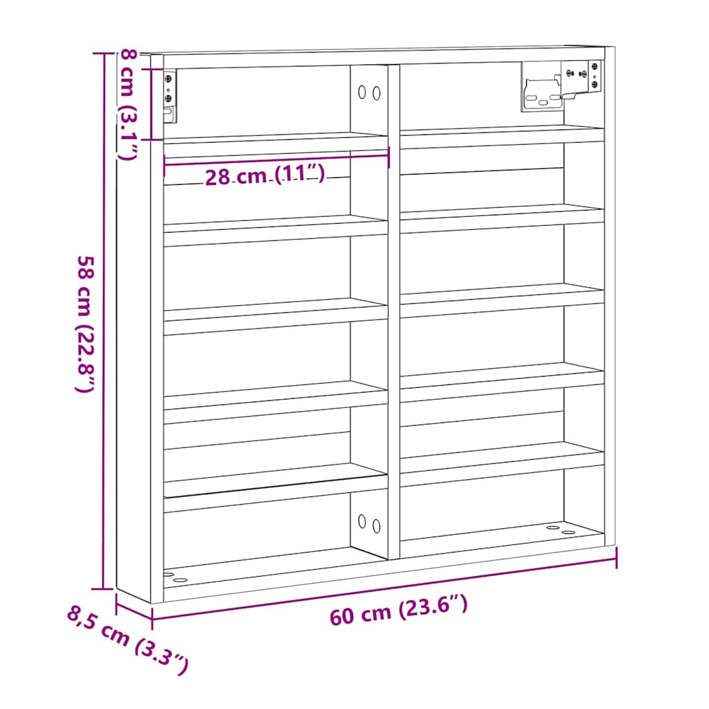 Cabinet d'Affichage avec étagère Bois Ancien 60 x 8.5 x 58 cm