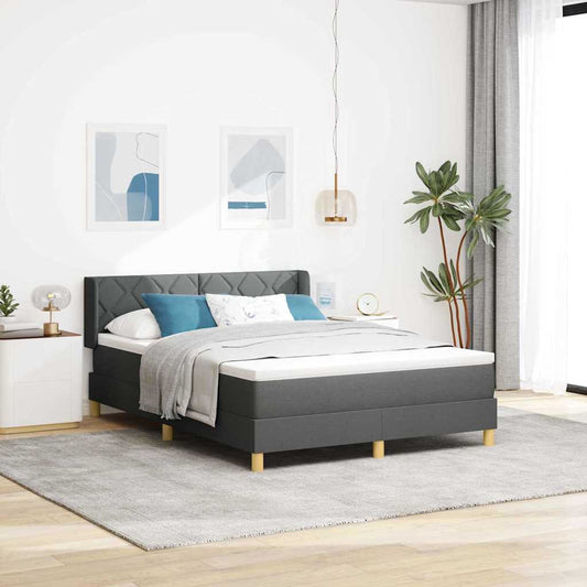 Lit à Ressorts avec matelas Gris foncé 160 x 200 cm tissu