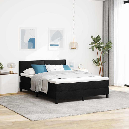 Lit à ressorts avec matelas Noir 160 x 200 cm tissu