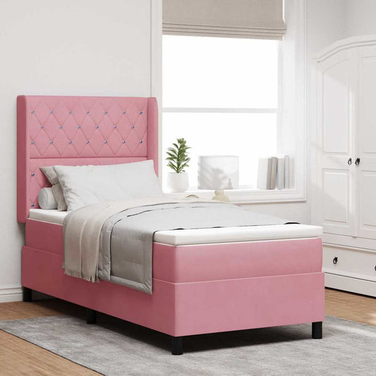 Lit à Ressorts avec Matelas LED Rose 100 x 200 cm Velours