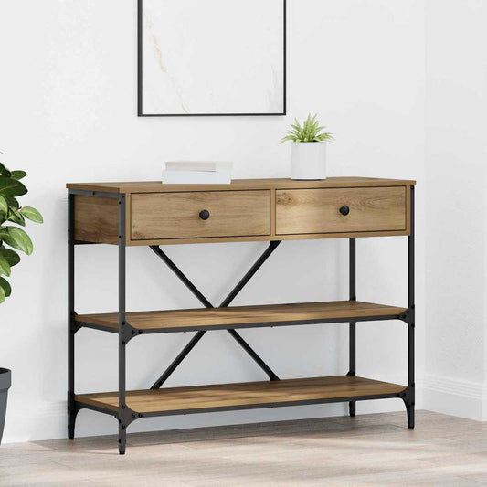 Table console avec tiroir chêne artisanal Bois d'ingénierie