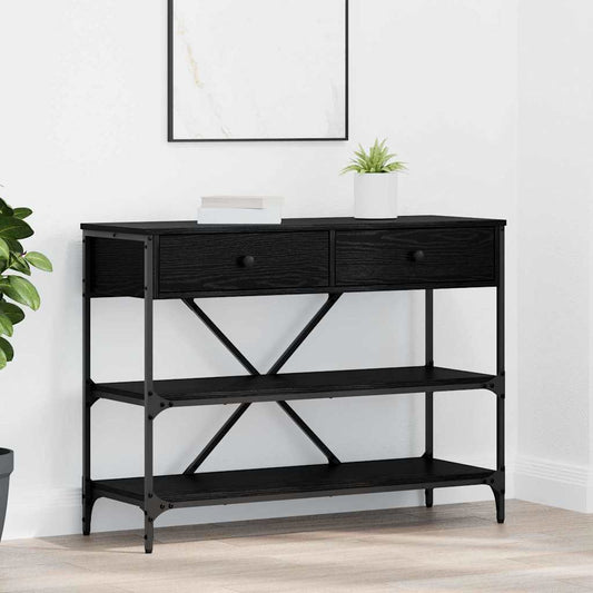 Table console avec tiroir Chêne noir Bois d'ingénierie