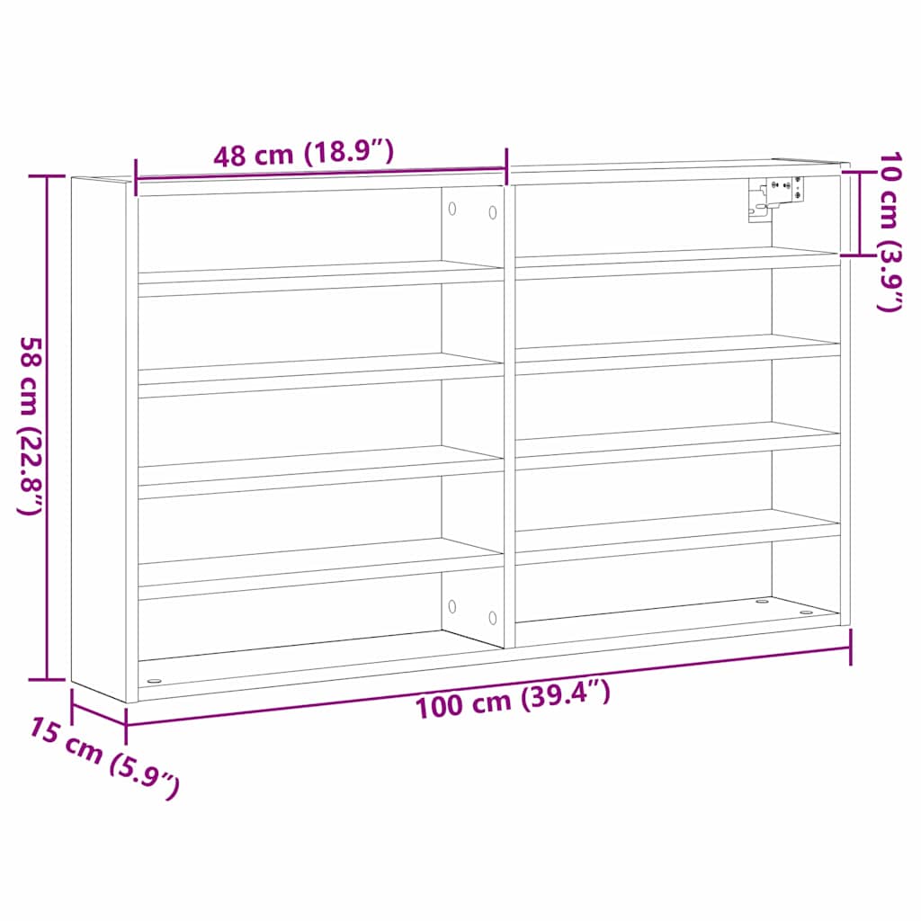 Cabinet d'Affichage avec étagère Bois Ancien 100 x 15 x 58 cm
