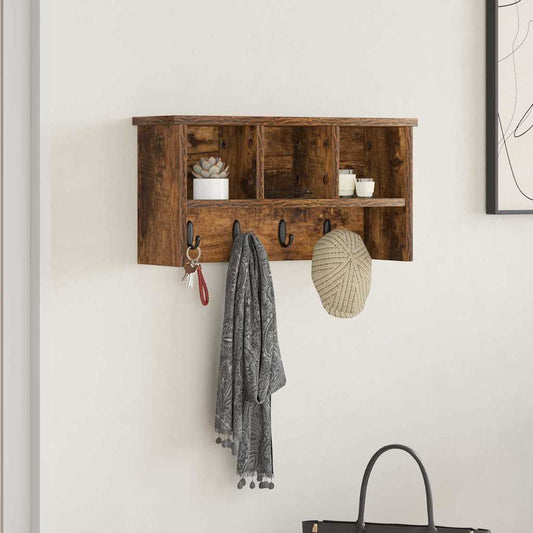 Porte-manteau mural avec étagère Chêne fumé 50 x 16 x 26 cm