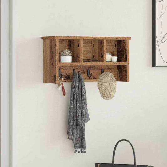 Porte-manteau mural avec étagère Bois ancien 50 x 16 x 26 cm