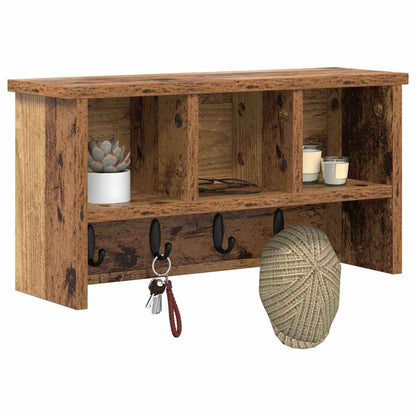 Porte-manteau mural avec étagère Bois ancien 50 x 16 x 26 cm