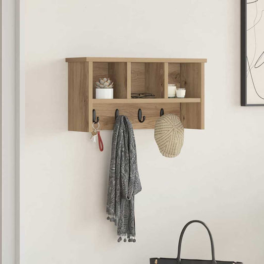 Porte-manteau mural chêne artisanal 50 x 16 x 26 cm