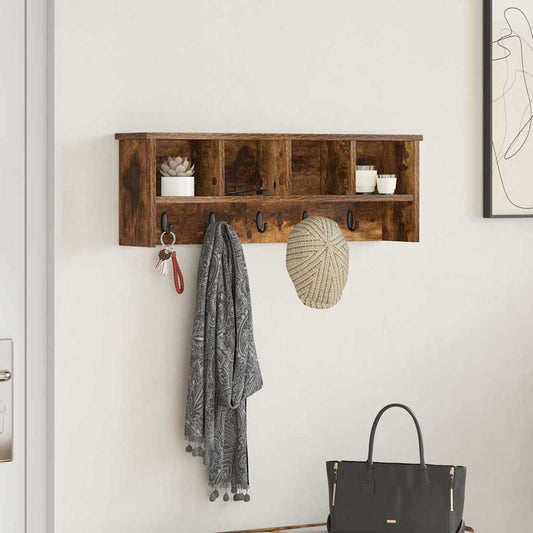 Porte-manteau mural avec étagère Chêne fumé 75 x 16 x 26 cm