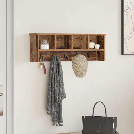 Porte-manteau mural avec étagère Bois ancien 75 x 16 x 26 cm